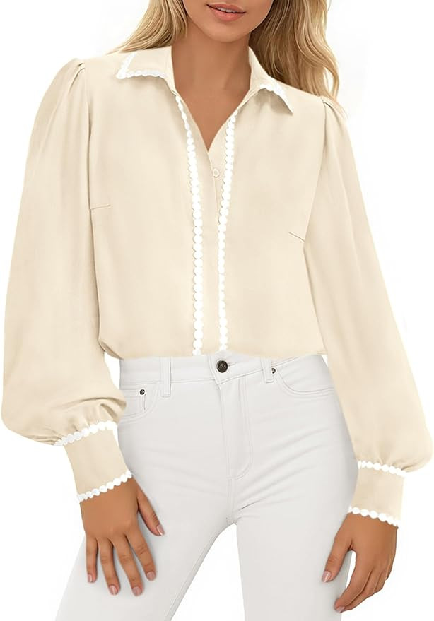 PRETTYGARDEN Womens Long Sleeve Button Down Shirts 2026 Trendy V Neck Loose Fit Fall Tops Collare... | Amazon (US)