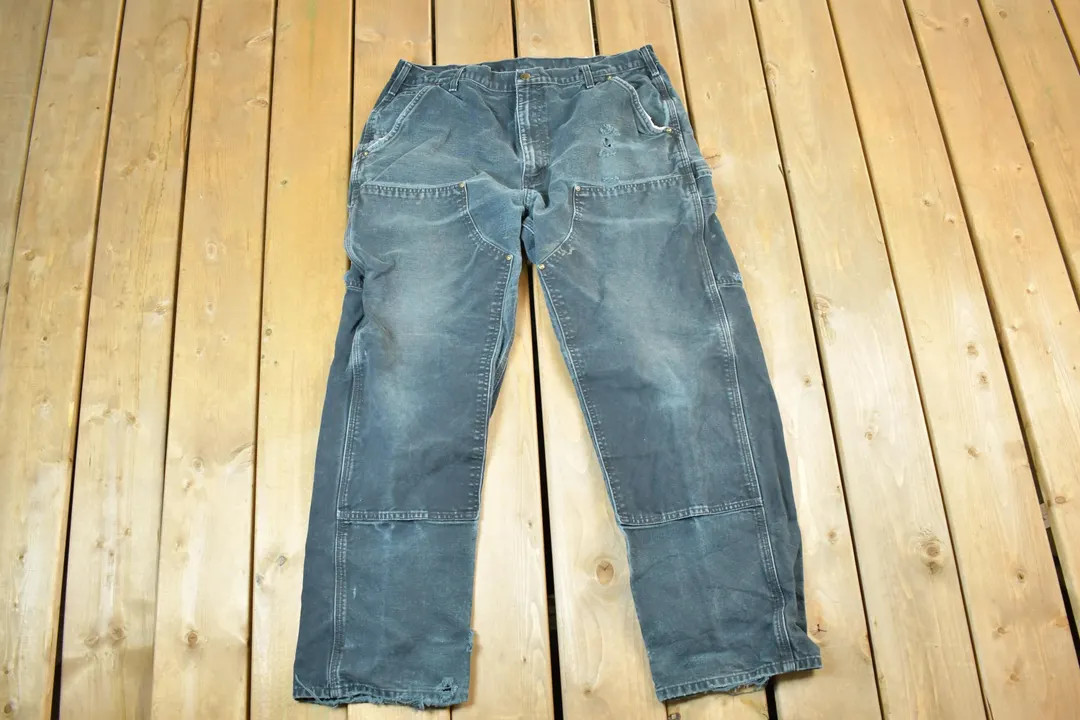 Vintage 1990s Carhartt  Double Knee Denim Work Pants Size 38 x 32 / 90s Carpenter Pants / Made In... | Etsy (US)