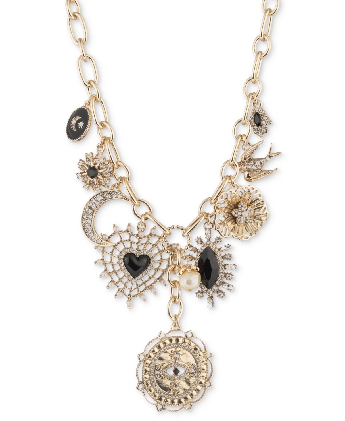 Marchesa Gold-Tone Crystal, Stone & Imitation Pearl Protective Symbol Charm Lariat Necklace, 16" + 3 | Macys (US)