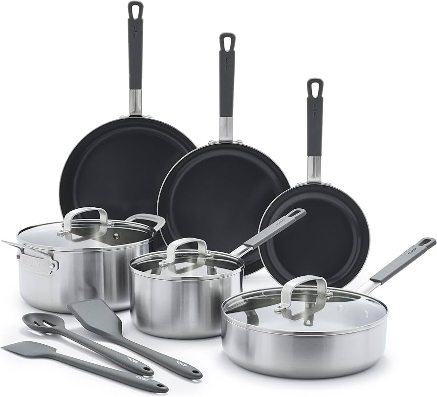 GreenPan x Bobby Flay Stainless Steel 12 Piece Cookware Pots and Pans Set, Professional Grade Tri... | Amazon (US)