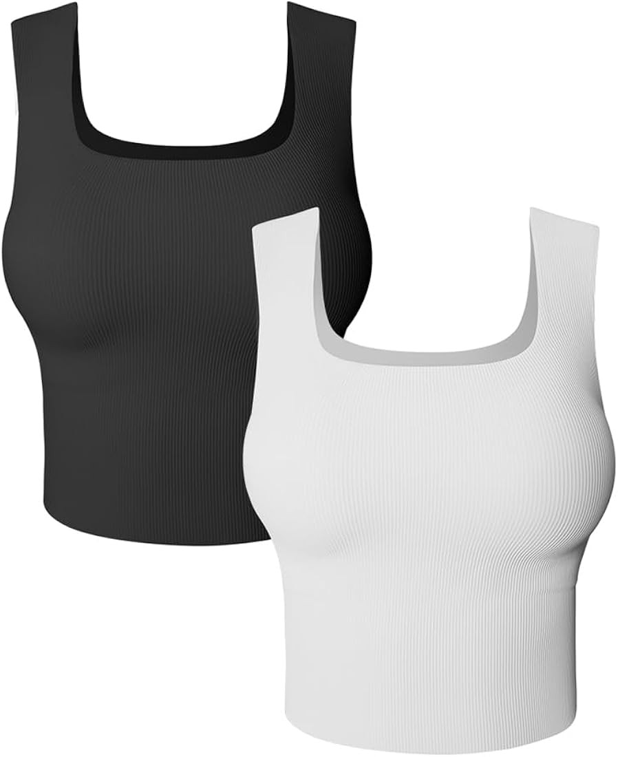 HYZ Women's 2 Piece Tanks Camis Ribbed Sleeveless Workout Going Out Basic Crop Tops | Amazon (US)