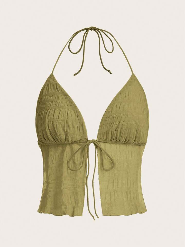 SHEIN ICON Solid Tie Backless Halter Top | SHEIN