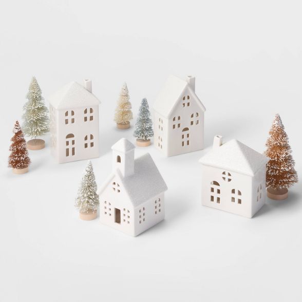 White Ceramic Houses with Metallic Trees Kit - Wondershop™ | Target
