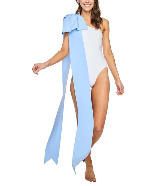 Milly White One-Piece With Blue Bow | Over The Moon