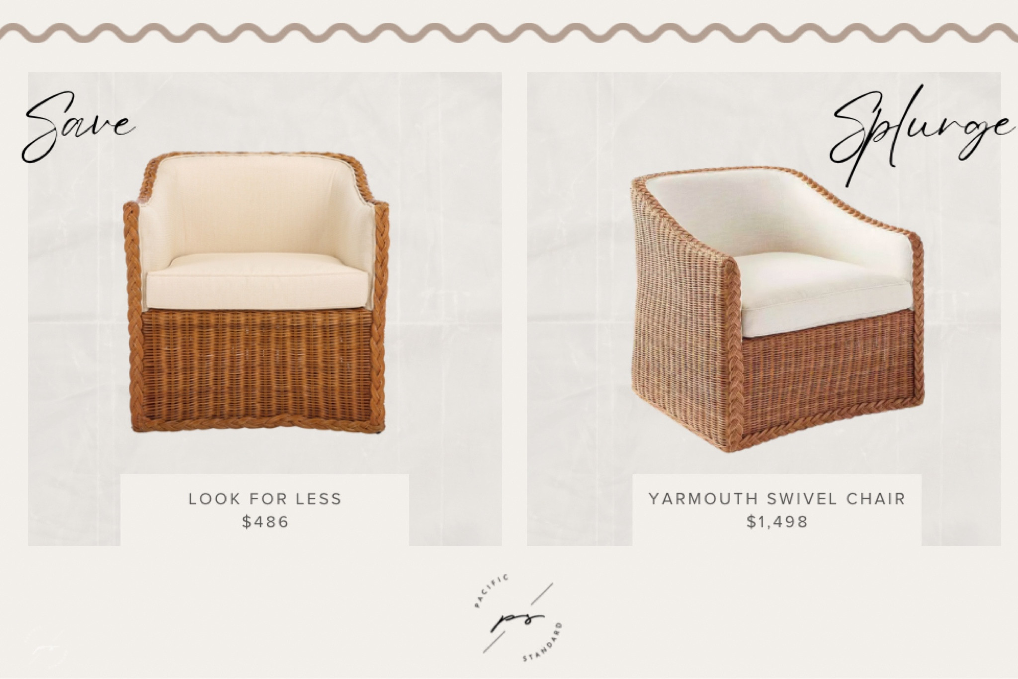 Get the SERENA & Lily look on a budget! 

LOOK FOR LESS: Serena & Lily Yarmouth Swivel Chair in Color Natural Wicker With Perennials Basketweave Chalk. 

#rattan #lookforless #serenaandlily #getthelook #splurgevssteal 

#LTKStyleTip #LTKHome #LTKSaleAlert