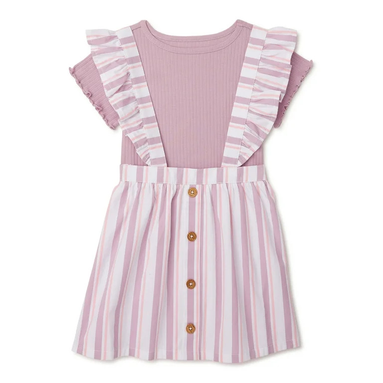 Wonder Nation Baby and Toddler Girls’ Pinafore Dress, 2-Piece Outfit Set, Sizes 2M-5T | Walmart (US)