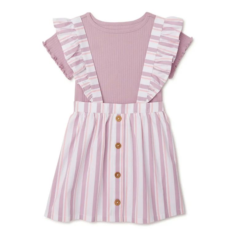 Wonder Nation Baby and Toddler Girl Pinafore Dress, 2-Piece Outfit Set, Sizes 12M-5T | Walmart (US)