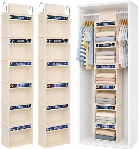 Wiooffen 2 Pack 6 Shelf Weekly Clothes Organizer for Kids Hanging Daily Closet Organization Space... | Amazon (US)