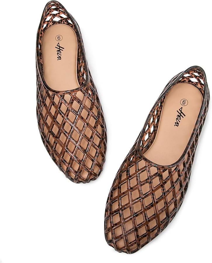 HEVA Women's Jelly Mesh Flats Breathable Clear Hollow Shoes Summer Beach Jellies Ballet Sandals | Amazon (US)