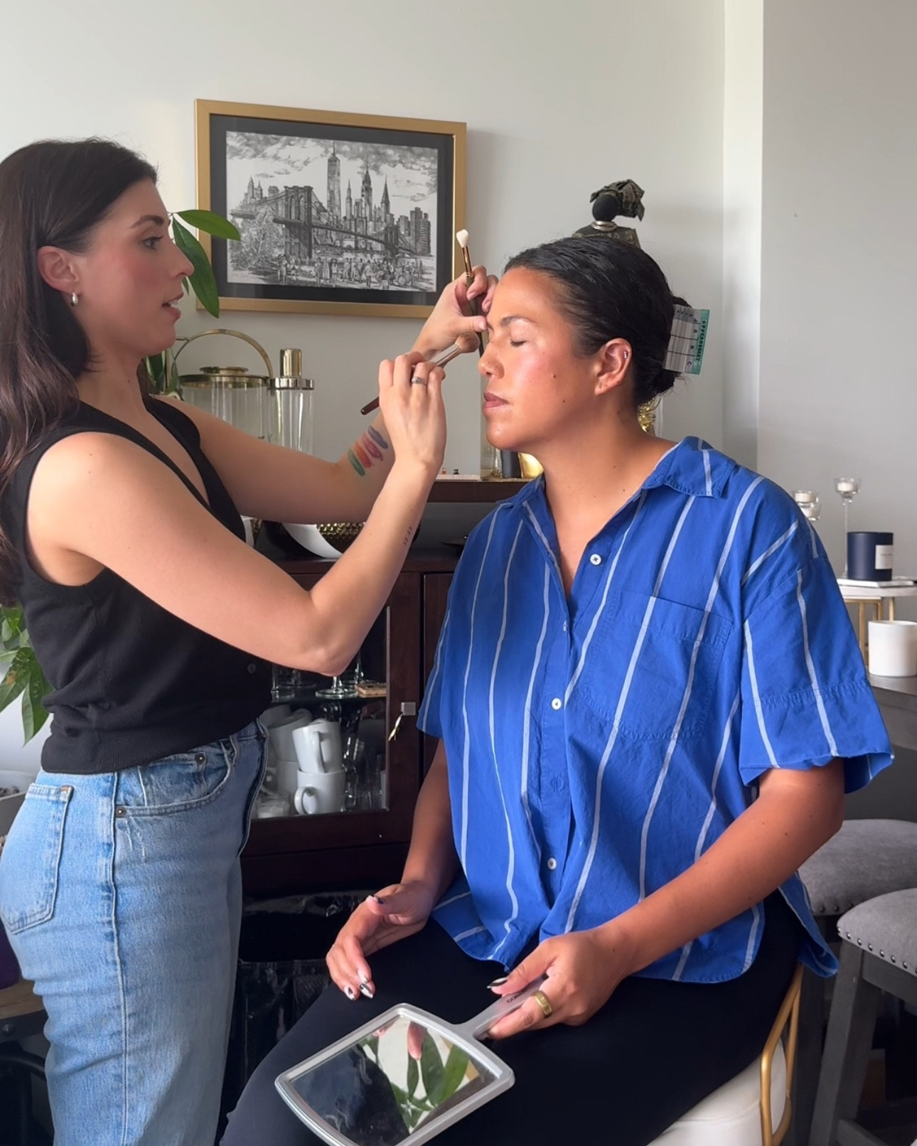 This makeup lesson was an absolute dream!!

✨ Makeup brush bag is BK Beauty Standup Brush Holder

✨ Foundation: from Carly’s palette, but she recommends MAC Face & Body, Hourglass Skin Tint, or Haus Labs foundation for a similar light coverage look. Applied with the Expert Face Brush from Real Techniques. 

✨ Highlight: Elf Halo Glow in shade 5/Medium Tan

✨ Countour: Patrick Ta in shade She’s Chiseled (deep tan w cool undertone). Applied with Sephora Collection Pro Foundation Brush #64 (mine is an older version but it’s the same brush)

✨ Concealer: Il Makiage in shade #9 applied with BK Beauty brush 100 large concealer

✨ Eyebrows: powder is from a MUA palette, Carly recommends Anastasia Beverly Hills Brow Powder

✨ Blush: Rare Beauty blush in shade Happy, applied with Sephora Collection Pro Foundation Brush #99

✨ Powder: Laura Mercier powder applied with a powder puff

✨ Eye Shadow: Makeup by Mario palette is a limited edition, the Ethereal Eyes one in Moonlight is similar. Carly likes Sigma’s Perfect Blend Eyeshadow Brush set. 

✨ Eyeliner: Makeup by Mario Pigment Pro Eyeliner Pencil in Super Black. Topped with a dark brown shadow from the palette, applied with any thin flat brush. 

✨ Mascara: Rare Beauty Perfect Strokes Universal Volumizing Mascara in Black

#LTKBeauty