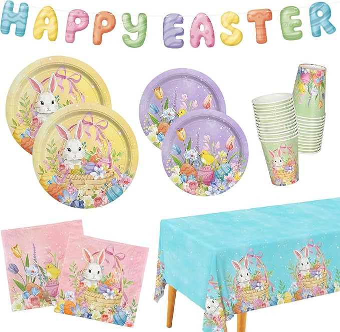 Gatherfun Happy Easter Supplies Kit for 25 Guests - Easter Bunny Decorations, Includes Dinner & D... | Amazon (US)