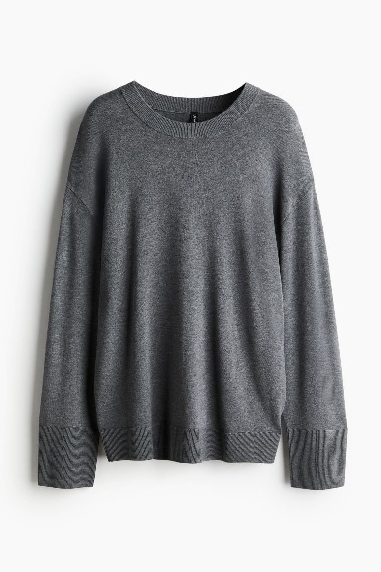 Fine-knit jumper - Round Neck - Long sleeve - Dark gray melange - Ladies | H&M US | H&M (US + CA)