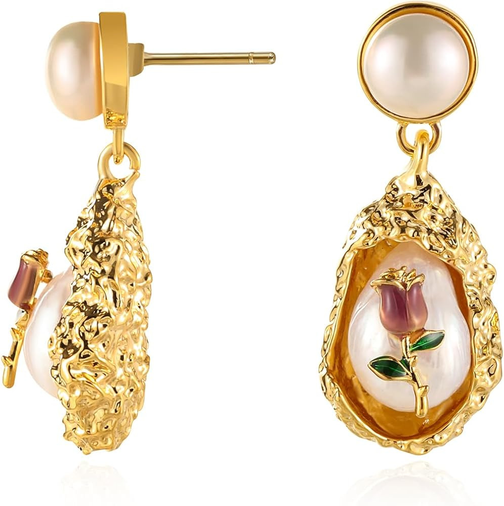 14k Gold and Pearl Earrings for Women Trendy Jewelry,Vintage Freshwater Pearl Drop Earrings Dangl... | Amazon (US)