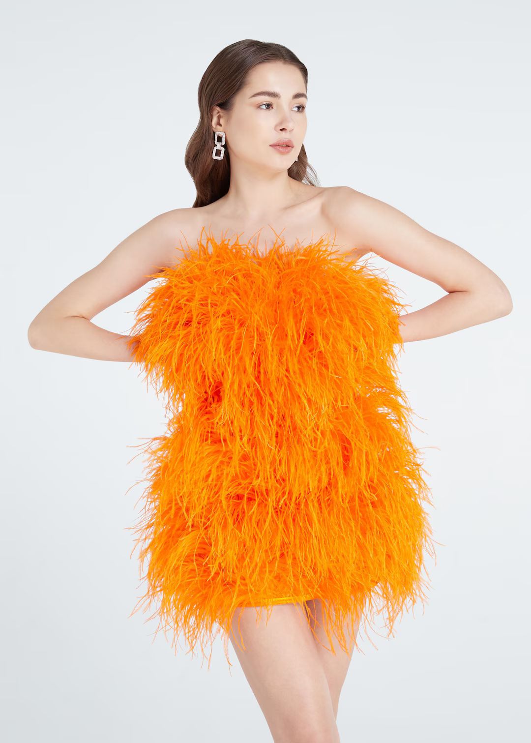 Aston Orange Feather Dress Feather Trim Dress Feather Cocktail - Etsy | Etsy (US)
