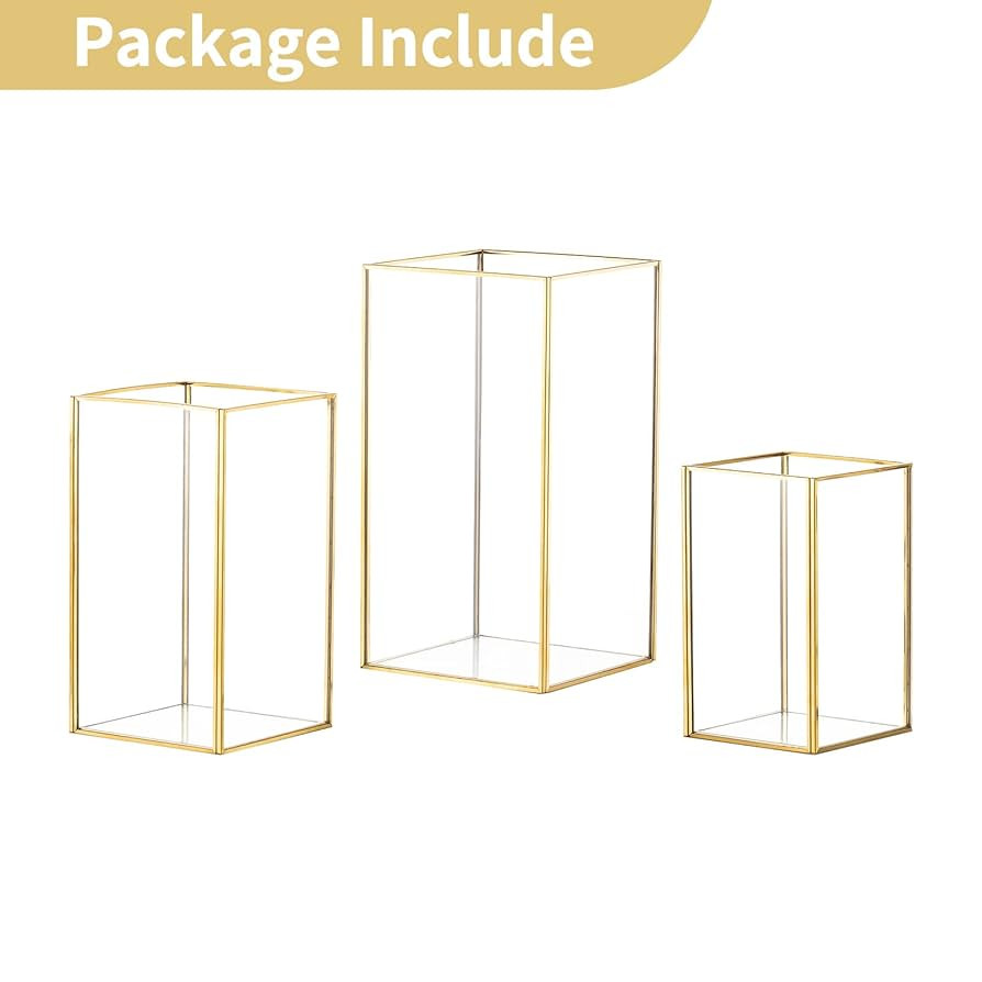 Nuptio Glass Hurricane Candle Holder Set of 3 Gold Pillar Candle Holders Large Rectangular Candle... | Amazon (US)