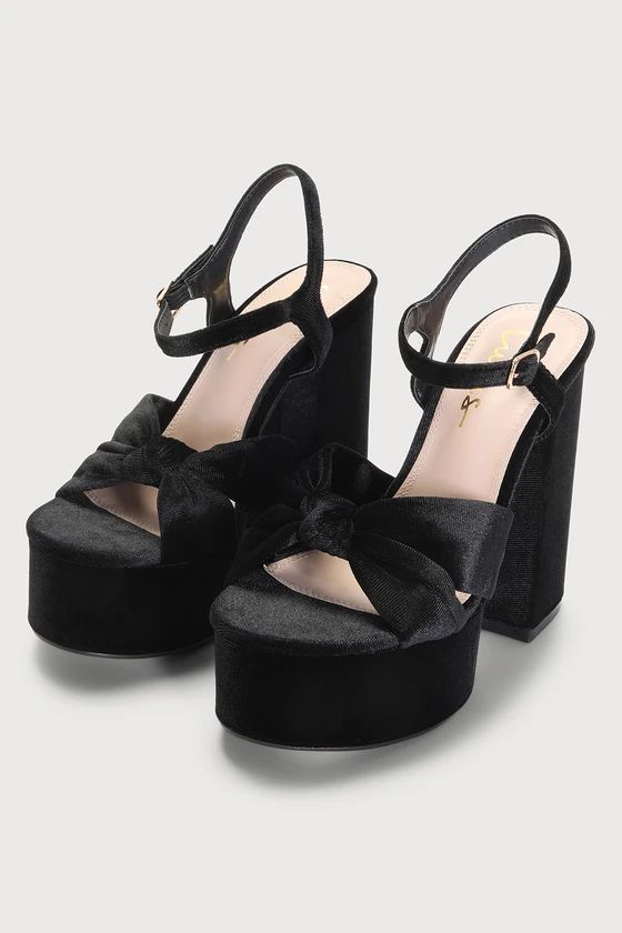 Falura Black Velvet Knotted Platform High Heel Sandals | Lulus