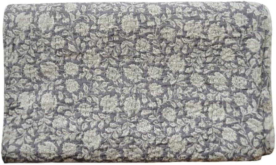 Ethnicfashville Block Print Cotton Kantha Blanket Indian Handmade Quilted Sofa Bedcover Bedding K... | Amazon (US)