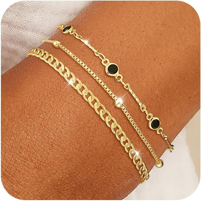 Gold Bracelets for Women Dainty 14K Gold Plated Stack Set Trendy Stackable Bracelets for Women Wa... | Amazon (US)