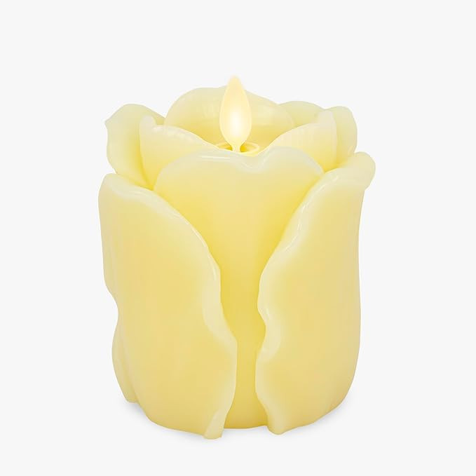 Luminara Lemon Chiffon Rose Flameless Candle - 3.6" x 4.3" Rosebud Pillar - Real Flame Technology... | Amazon (US)