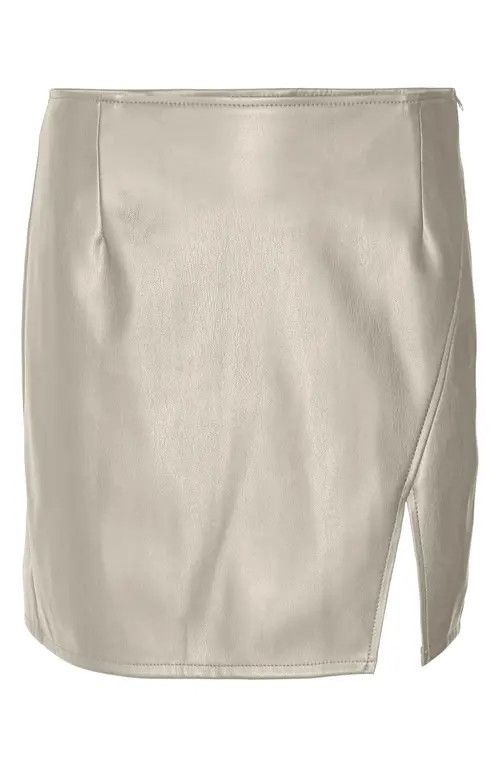 VERO MODA Bella Faux Leather Slit Skirt in Birch at Nordstrom, Size Medium | Nordstrom