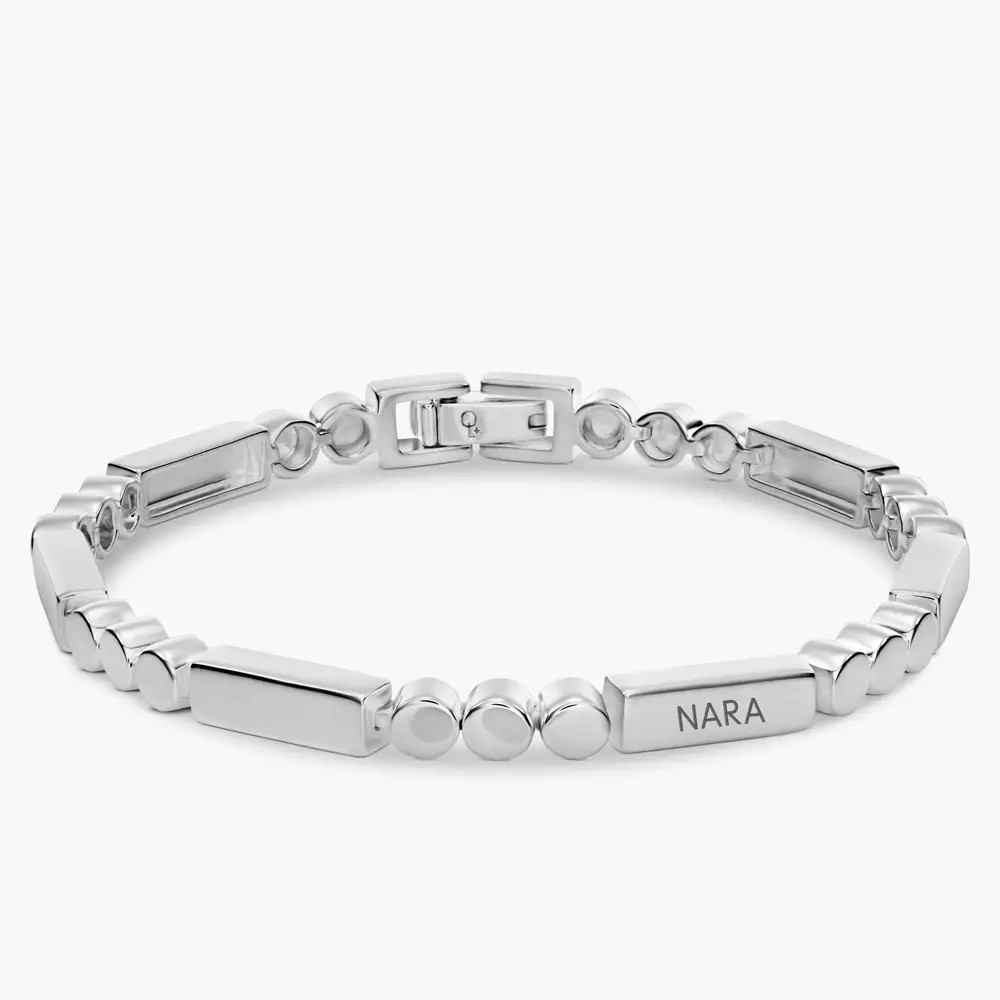 Engraved Mixed Dots Rectangle Bracelet - Silver | Oak & Luna (US)