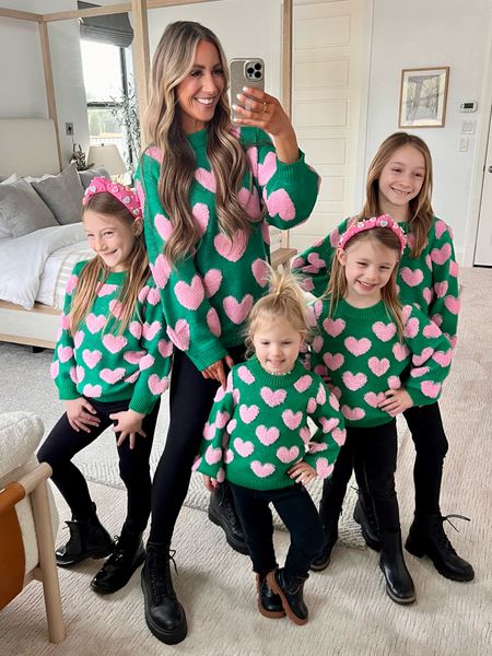 SARAHLIT Valentines mommy + me heart sweaters! Mins in med, sized up for more oversized fit. girls fit tts Valentines hair accessories

#LTKfamily #LTKSeasonal #LTKkids