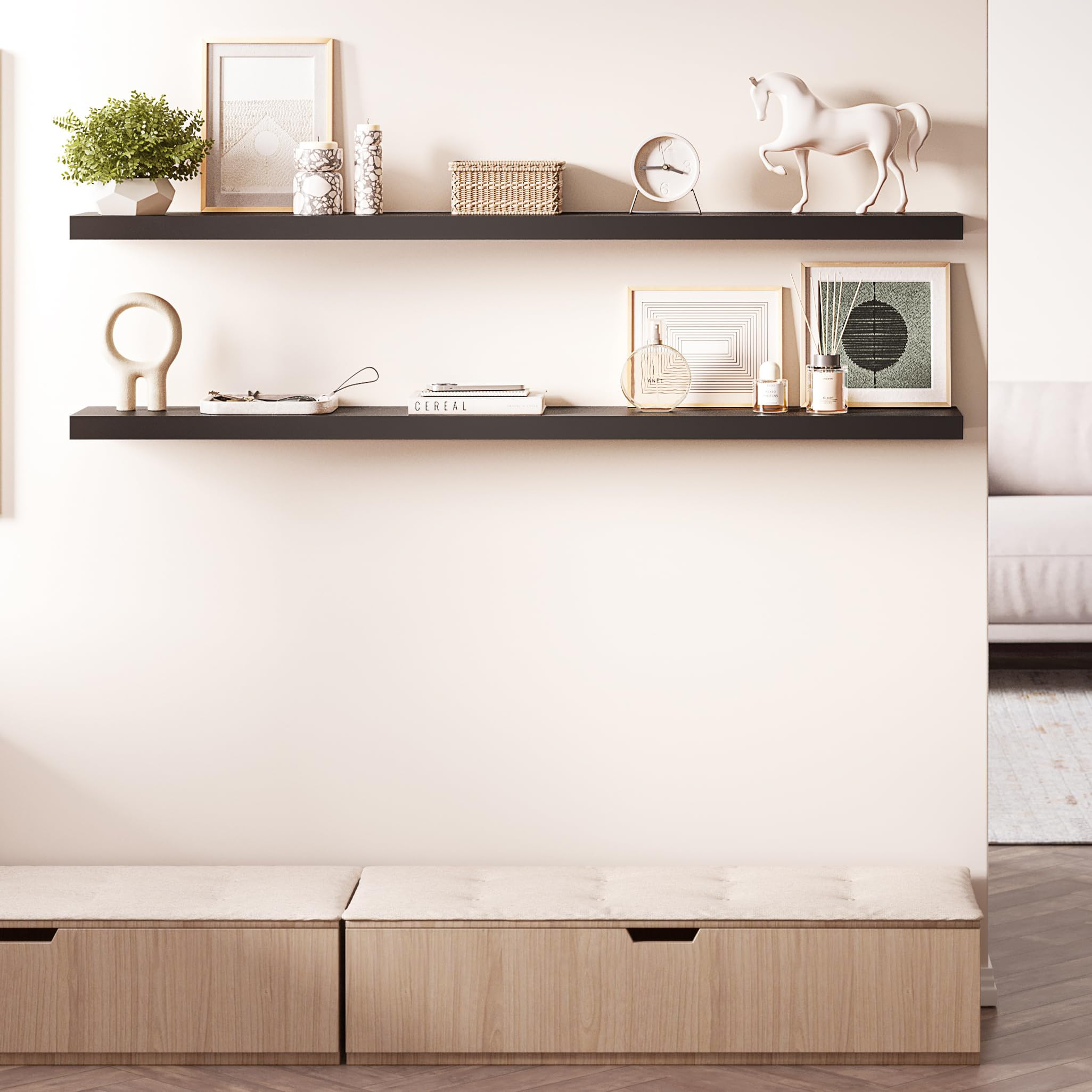 Ballucci Floating Shelves for Wall, 60" Wood Wall Shelf Set of 2, with Invisible Brackets for Bat... | Amazon (US)