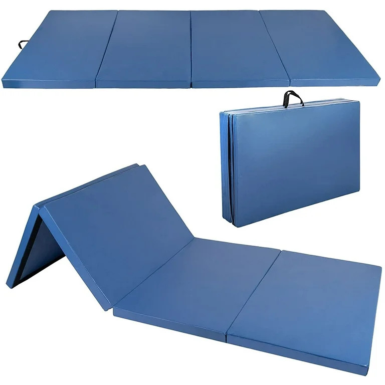 Polar Aurora PU Leather Folding Exercise Mat, 4' x 8' x 2 - Blue | Walmart (US)