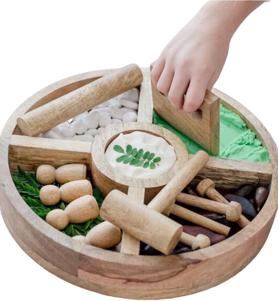 Wooden Tinker Tray & Pounding Set – Montessori Sensory Play Tray with Peg Dolls, Wooden Nails, ... | Amazon (US)