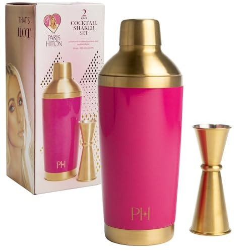 Paris Hilton 2-Piece Cocktail Shaker Set, Double Wall Insulated Stainless Steel Mixer with Built-... | Amazon (US)