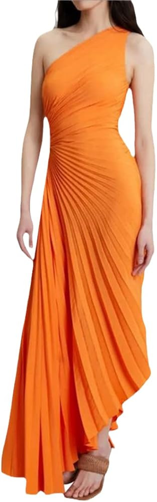 Ladies Sexy One Shoulder Satin Dress Asymmetric Floral Beach Sleeveless Holiday Dress | Amazon (US)