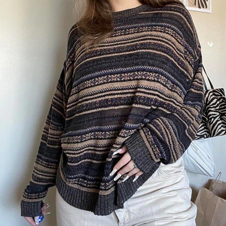 Y2K Vintage Striped "Grandpa" Sweater | Etsy (US)