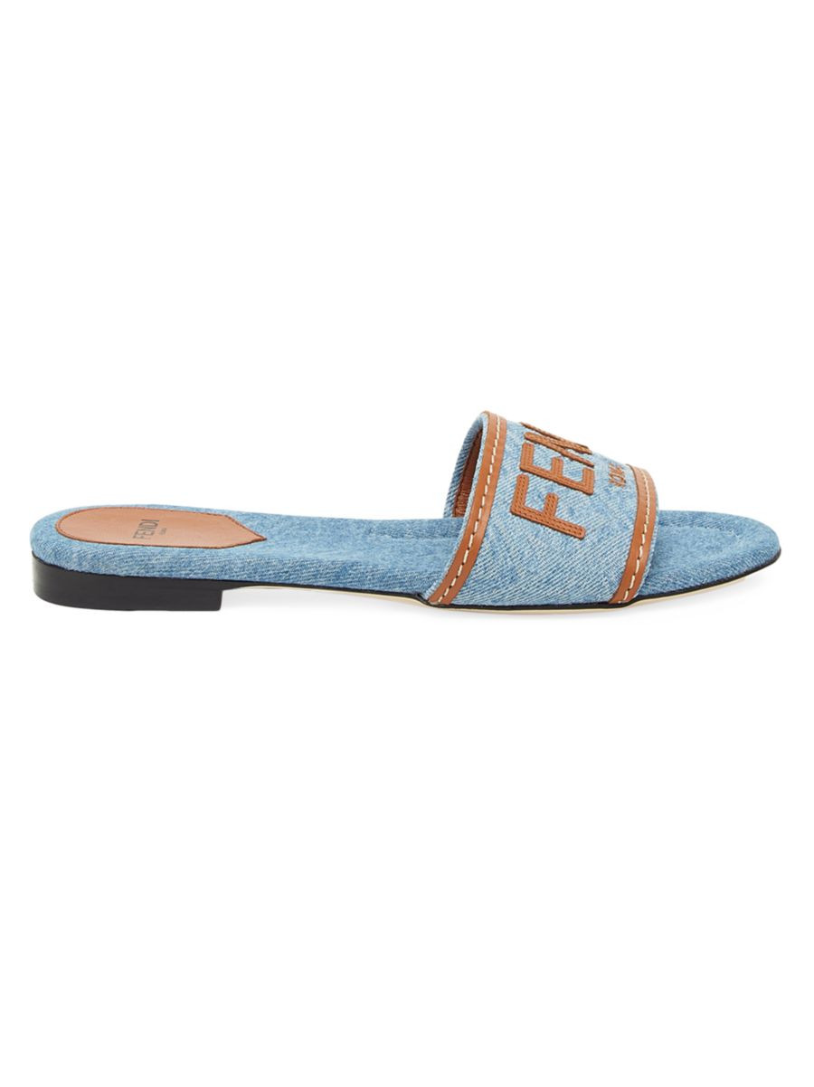 Denim Logo Slide Sandals | Saks Fifth Avenue