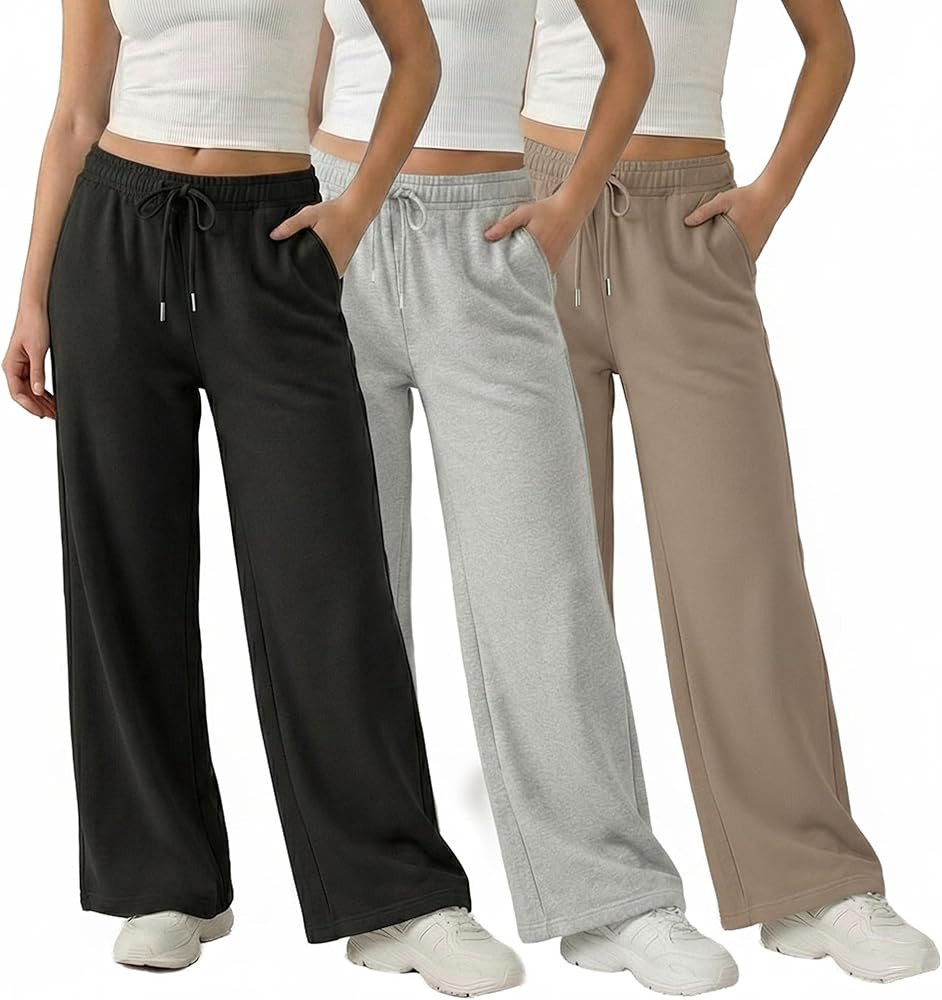 Common Stitch 3 Pack Wide Leg Fleece Lounge Sweatpants for Women — Deep Pockets, Relaxed Fit, E... | Amazon (US)