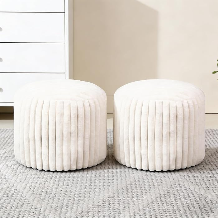 2 Pcs 20 x 15 Inch Unstuffed Pouf Cover Ottoman Foot Rest - No Filler, Faux Rabbit Fur Foot Stool... | Amazon (US)