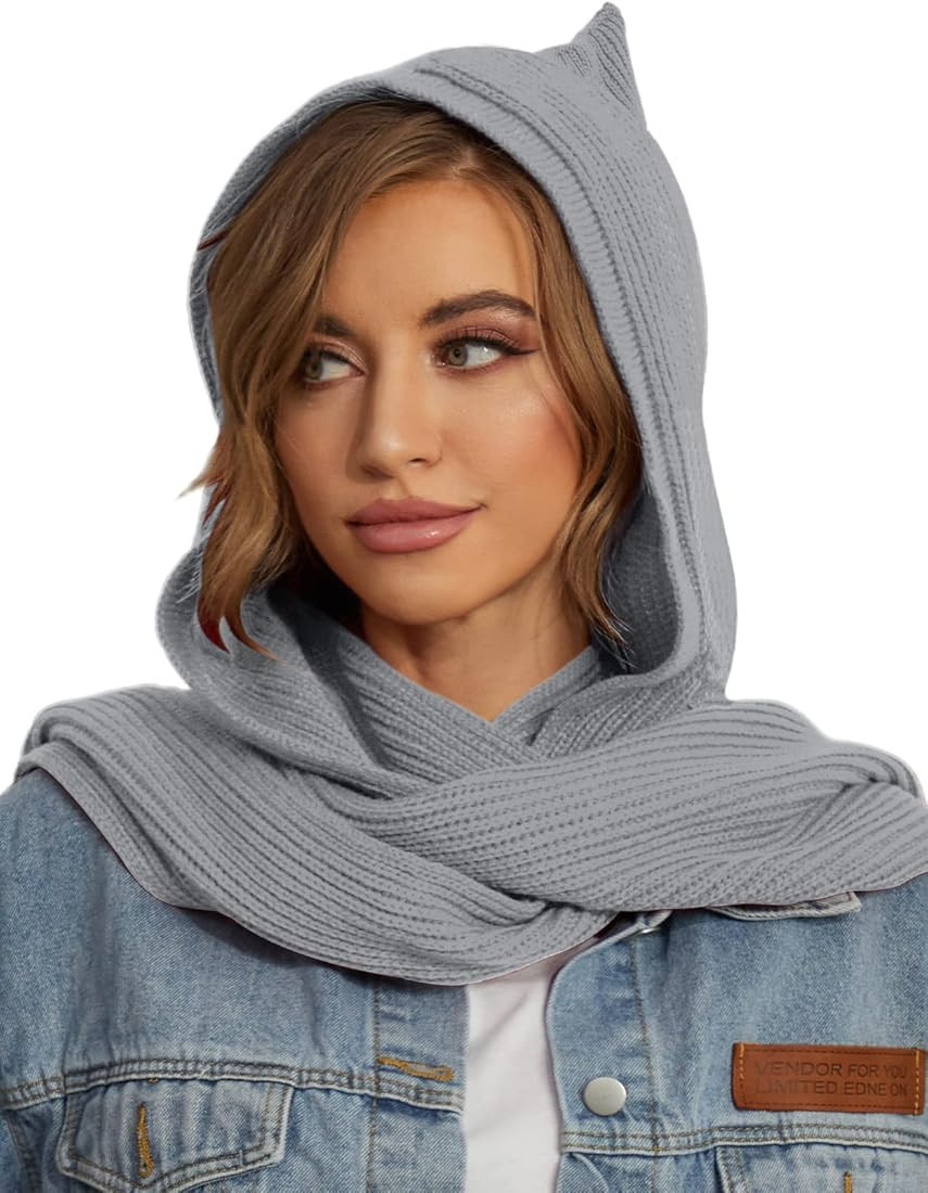 Zilcremo Women Winter Knitted Hooded Long Scarf Warm Shawl Wrap Head Scarves | Amazon (US)