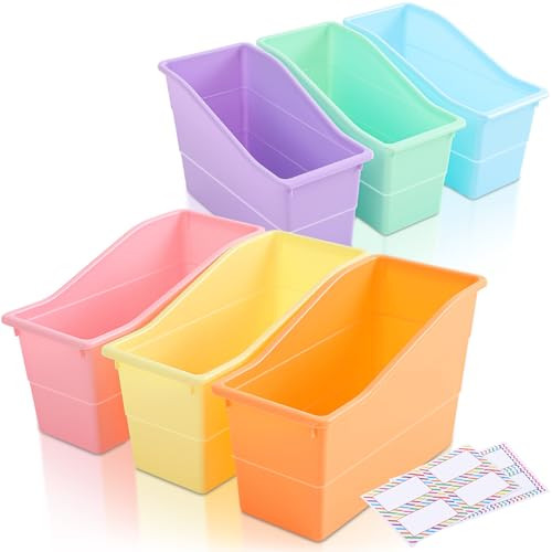 Blosssound 6 Set Book Bins for Classroom with Label Sticker Book Box Baskets Plastic Stackable Or... | Amazon (US)