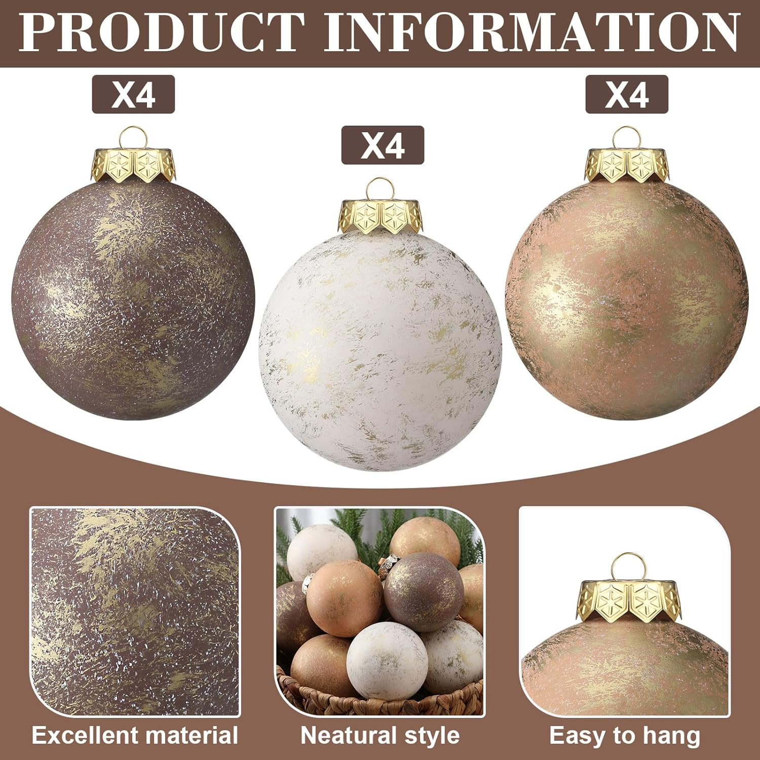Soulchen 12 Pcs Neutral Textured Christmas Ball Ornaments 3.15 Inch Vintage Christmas Tree Decor ... | Amazon (US)