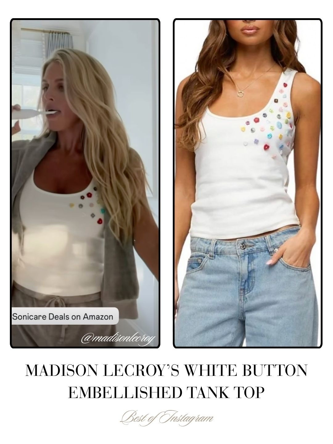 Madison LeCroy’s White Button Embellished Tank Top 📸 = @madisonlecroy
