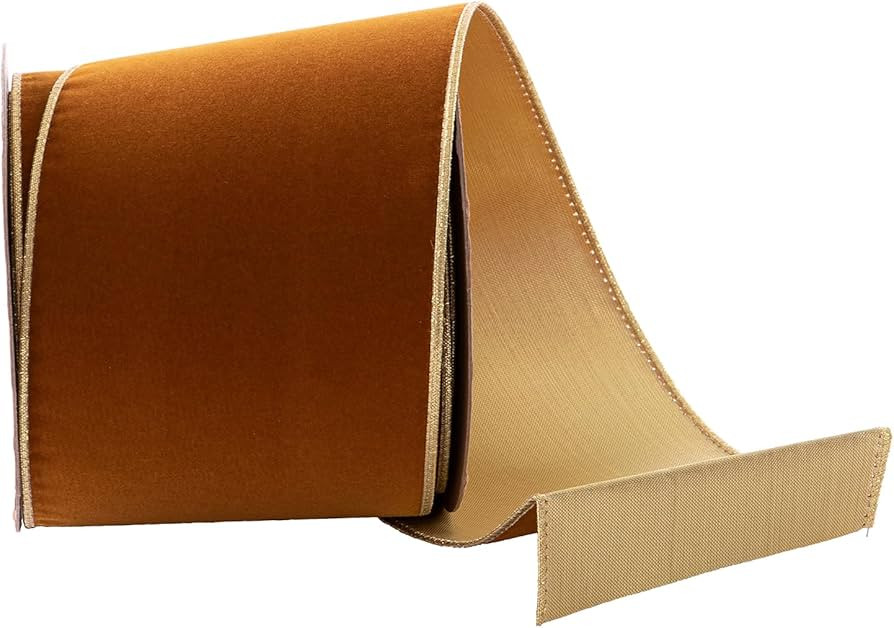 Copper Velvet Fall Wired Ribbon 4 inch Wide*10Y Terracotta/Copper and Gold Velvet Ribbon for Chri... | Amazon (US)