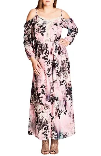 Plus Size Women's City Chic Divine Rose Cold Shoulder Maxi Dress | Nordstrom