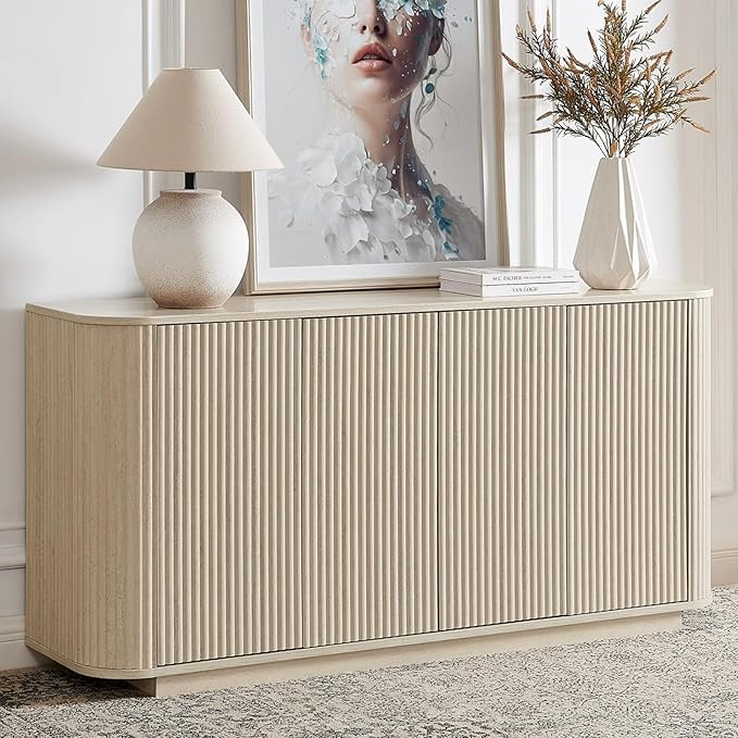 64" Sideboard Buffet Cabinet with Storage, Modern Fluted Accent Credenza with Adjustable Shelves,... | Amazon (US)