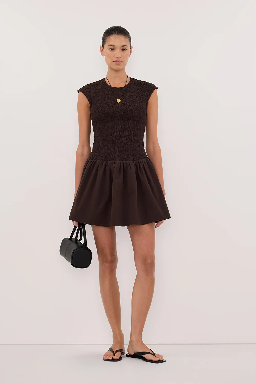 RUBI BURNT CHOC POPLIN MINI DRESS | DISSH