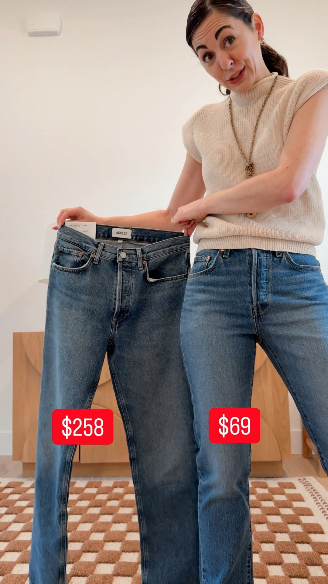 Retail Math- I’m 5’4” and wear a size 25 in Premium denim and I’m wearing a size 25 in the look for less. I also tried and liked the looser fit of one size up. 