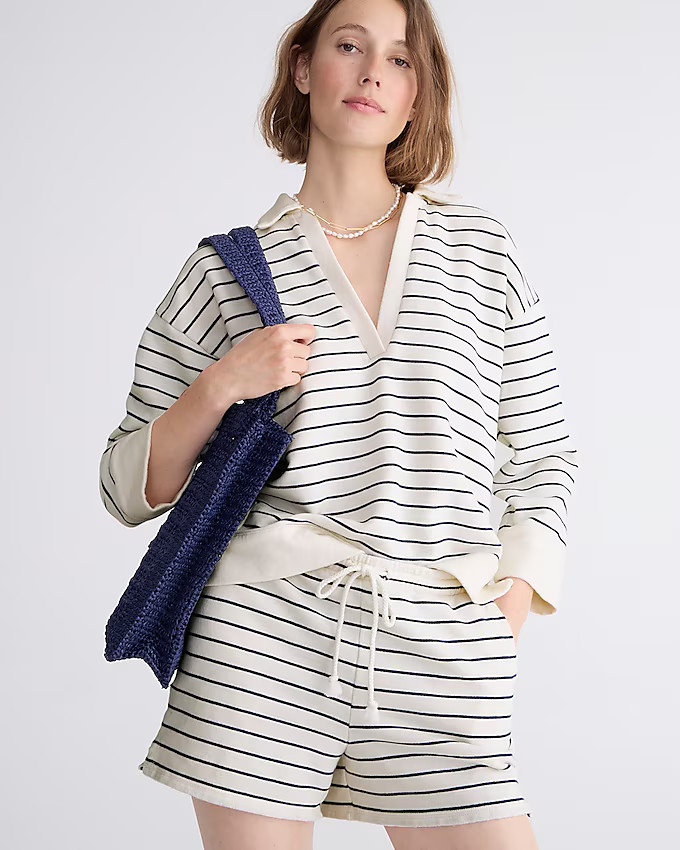 University terry tie-waist short in stripe | J. Crew US