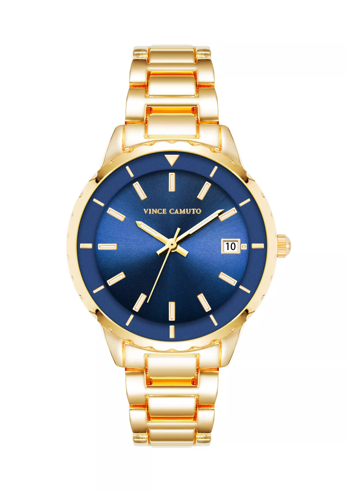 Vince Camuto  Gold Tone Metal Band Watch with Navy Dial | Belk
