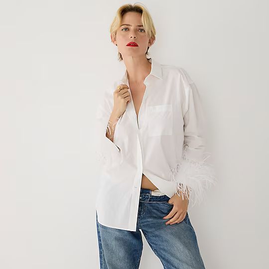 J.Crew: Collection Cotton Poplin Shirt With Feather Trim For Women | J.Crew US