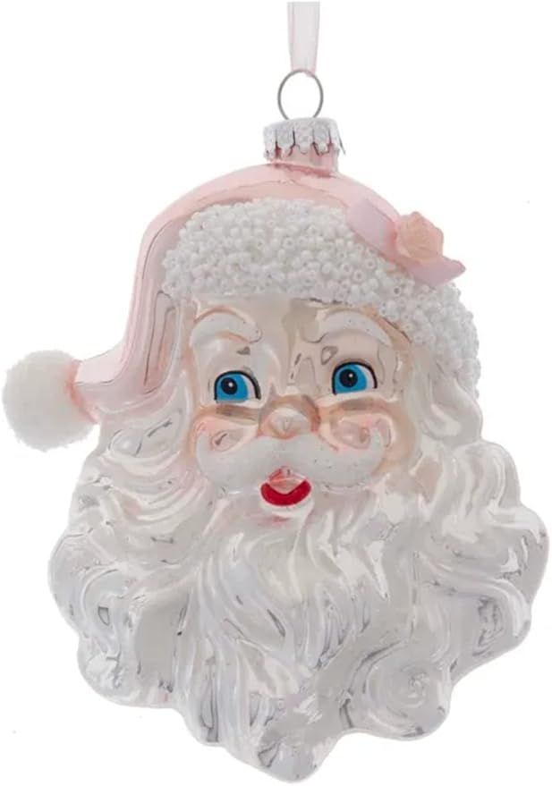 Kurt S. Adler Glass Pink and Silver Santa Head Ornament | Amazon (US)