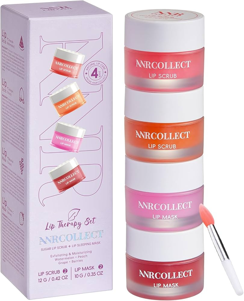 Lip Scrub & Lip Mask - Overnight Treatment Lip Care Kits with 2 Lip Exfoliator & 2 Sleeping Lip B... | Amazon (US)