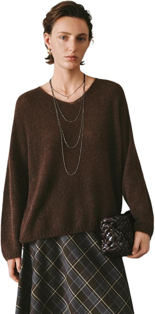 Women’s Cashmere-Silk Relaxed Fit Sweater, Soft Lightweight Crewneck Pullover Knit Top for Ever... | Amazon (US)